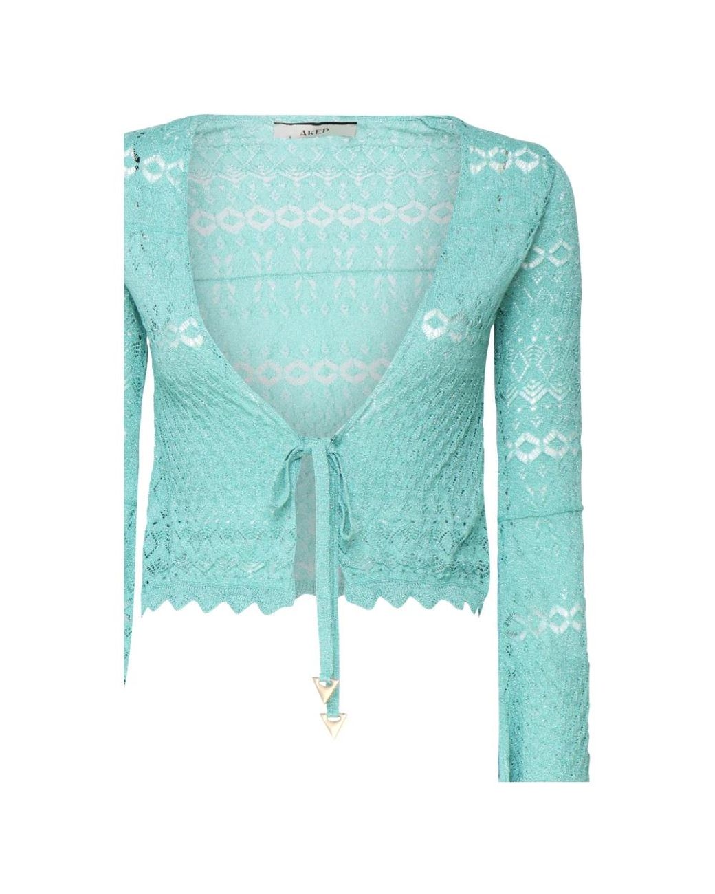 Akep Truien & Vesten ,Blauw ,Polyester Gehaakte Kant V-Hals Aqua Trui in het Blue