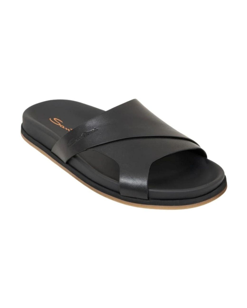 Santoni Black Sliders for men