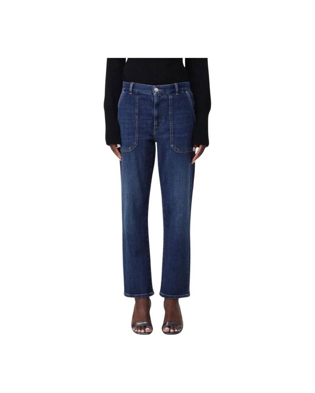 Pinko Cropped Straight Leg Jeans in het Blue