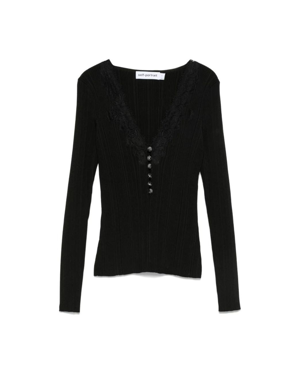 Self-Portrait Black Schwarzer Seiden & Nylon Pullover