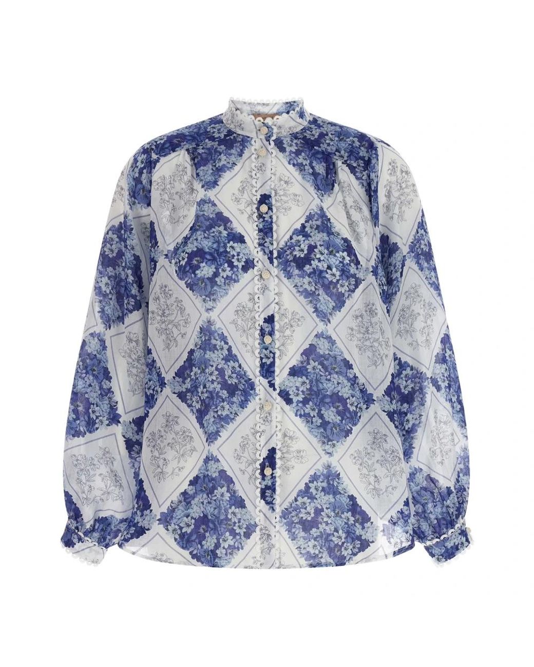 Twinset Ramie Blouse Met Bloemendruk in het Blue
