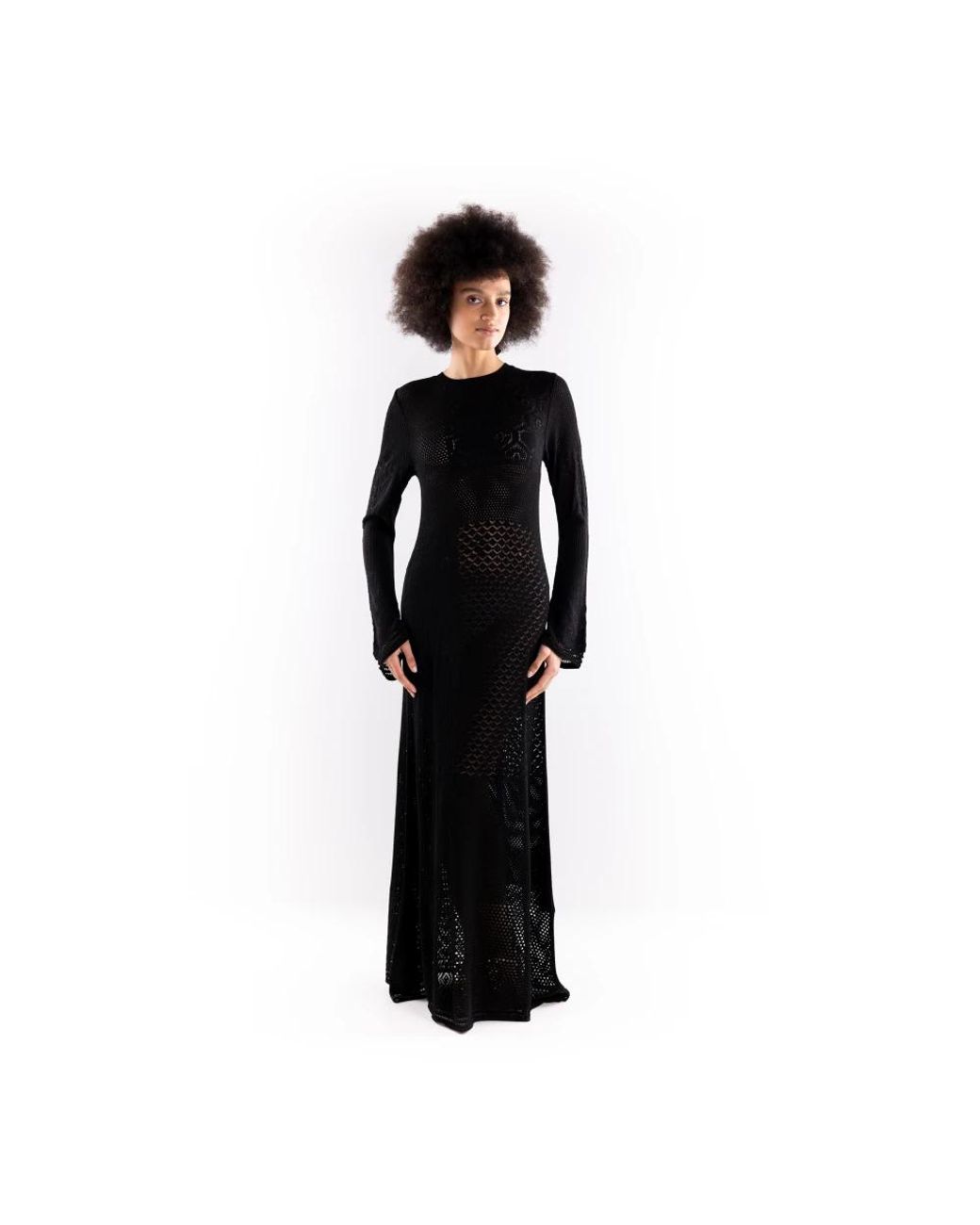 Akep Black Langes Spitzenstrickkleid