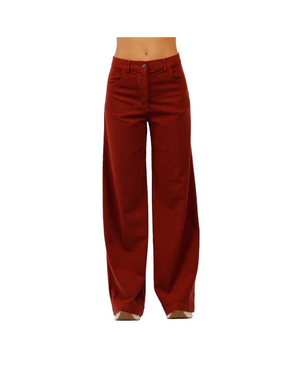 Aspesi Broeken ,Bruin ,Hoge Taille Stretch Ribfluwelen Broek in het Red