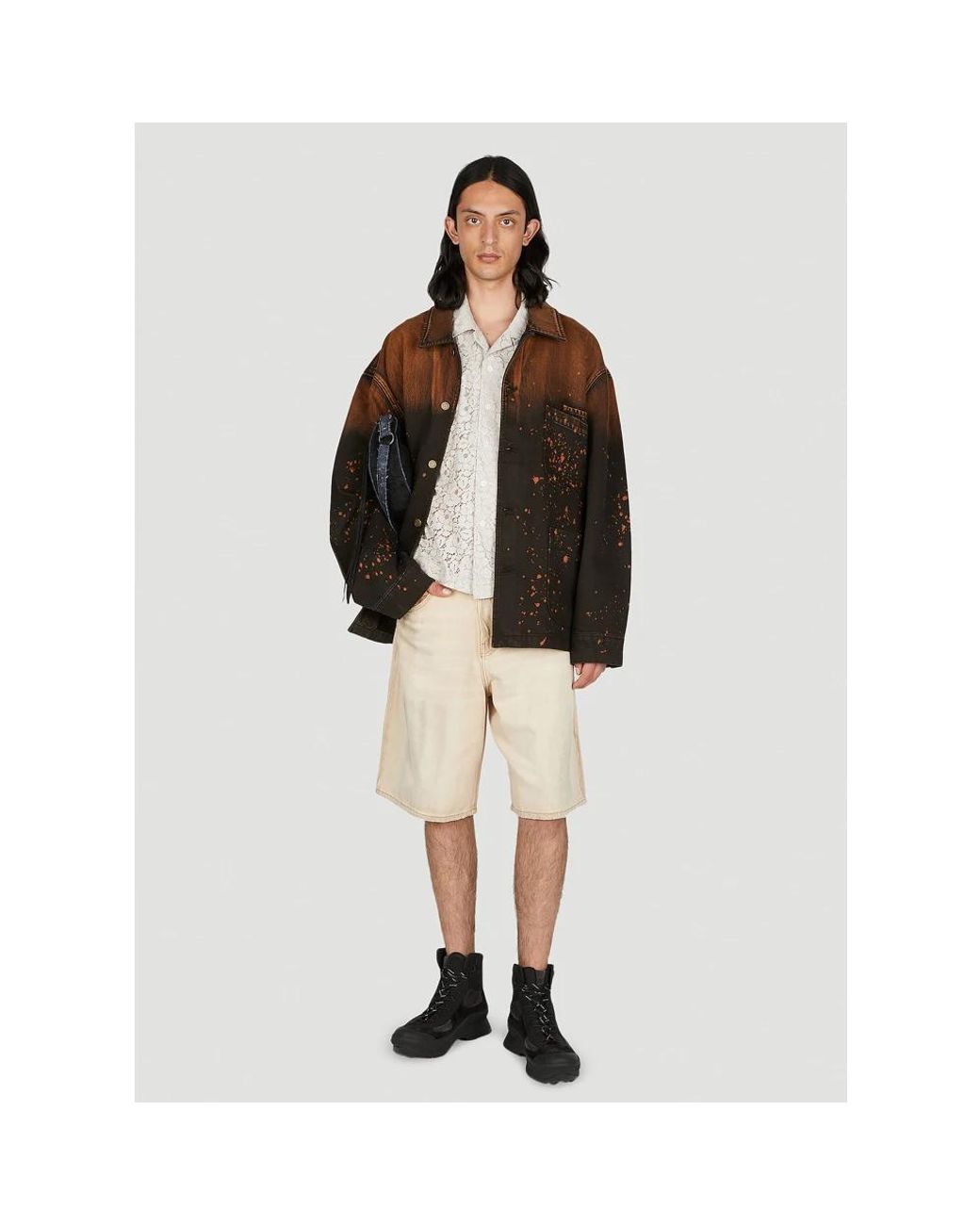 Guess Gradient Splattered Denim Chore Jacket in Brown für Herren