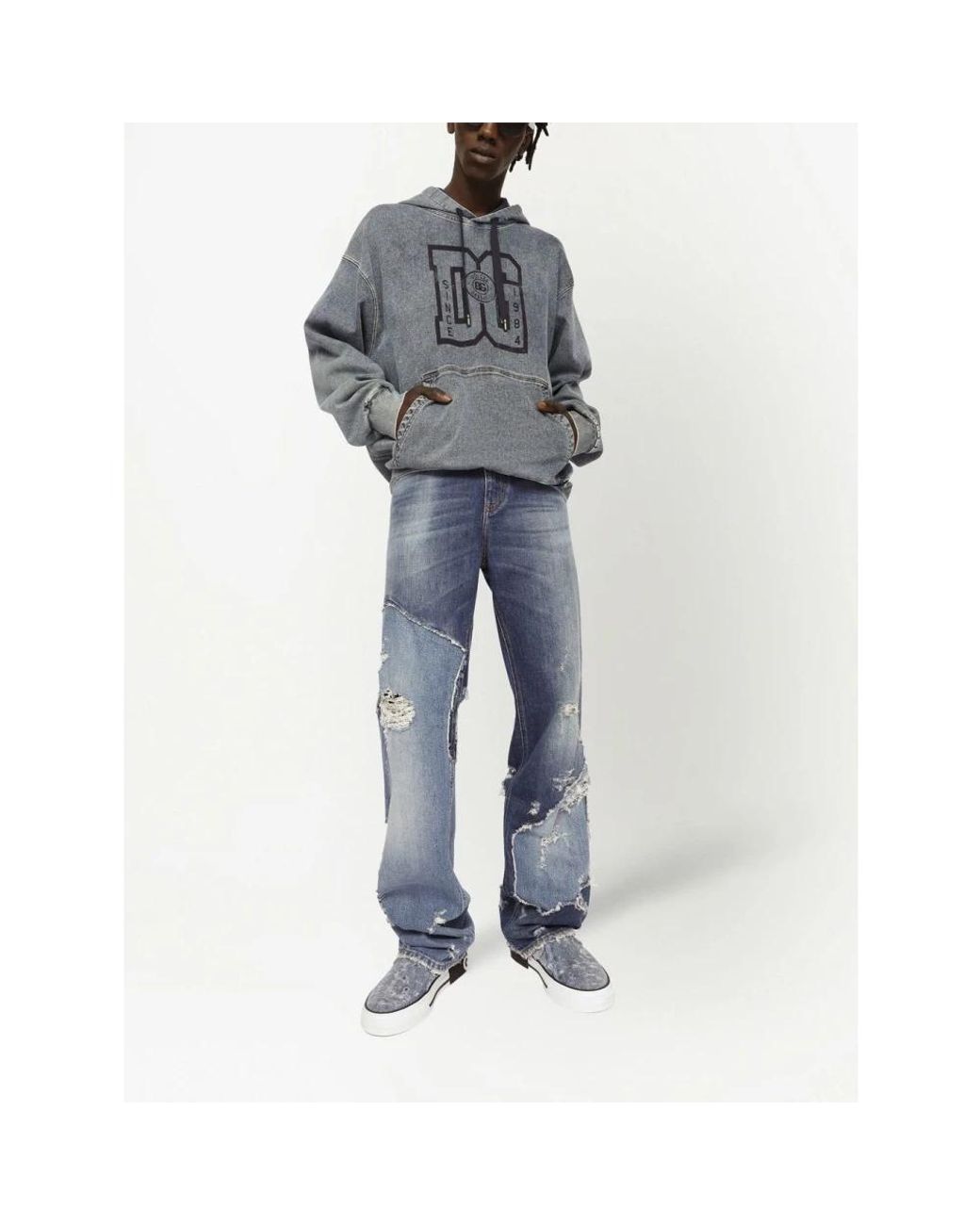 Dolce & Gabbana Gray Melange Jersey Hoodie With Print for men