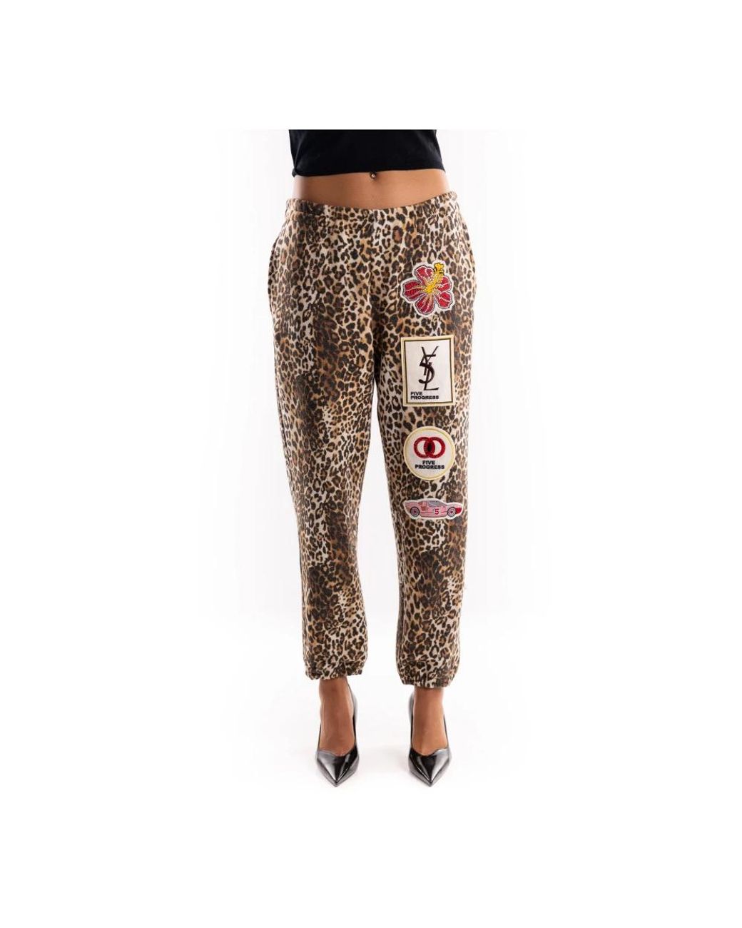5 PROGRESS Broeken ,Bruin ,Polyester Bruine Casual Broek Met Elastische Taille in het Brown