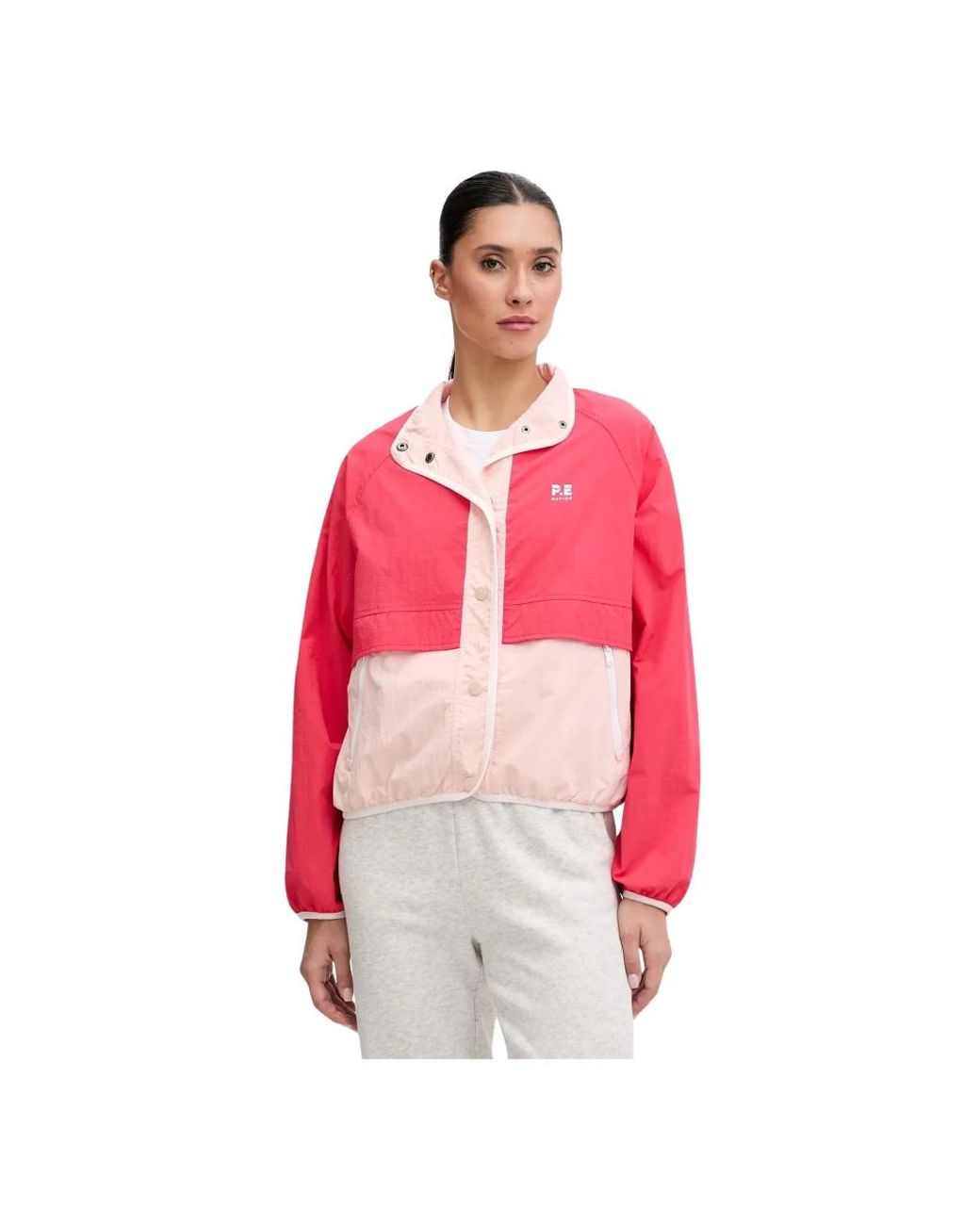 P.E Nation Jassen ,Roze ,Polyester Technique Spray Jacket in het Red
