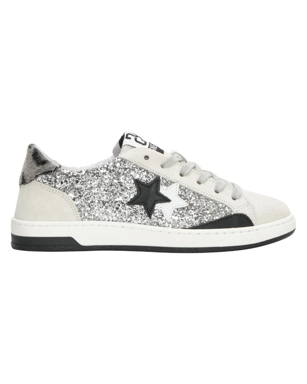 2 Star White Glitzer Silber Leopard Sneakers