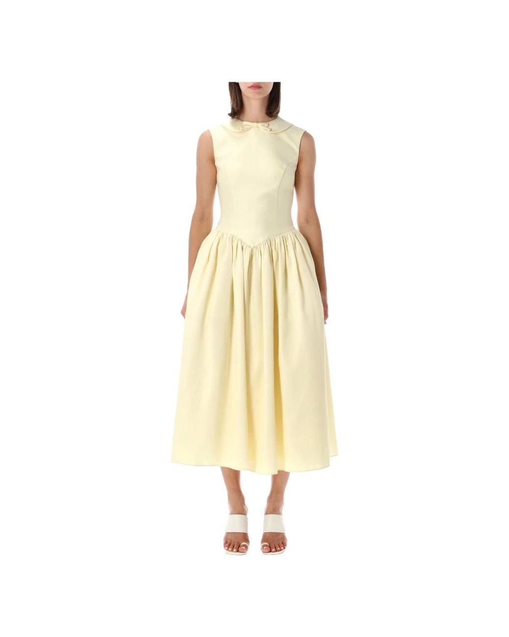 Self-Portrait Taffeta Collared Midi Dress in het Yellow
