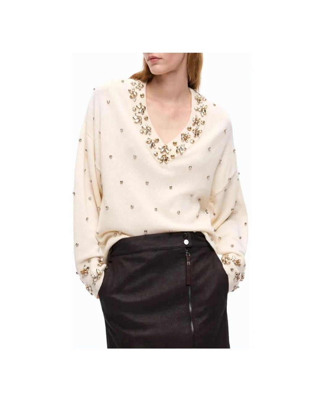 Pinko Natural V-Neck Knitwear