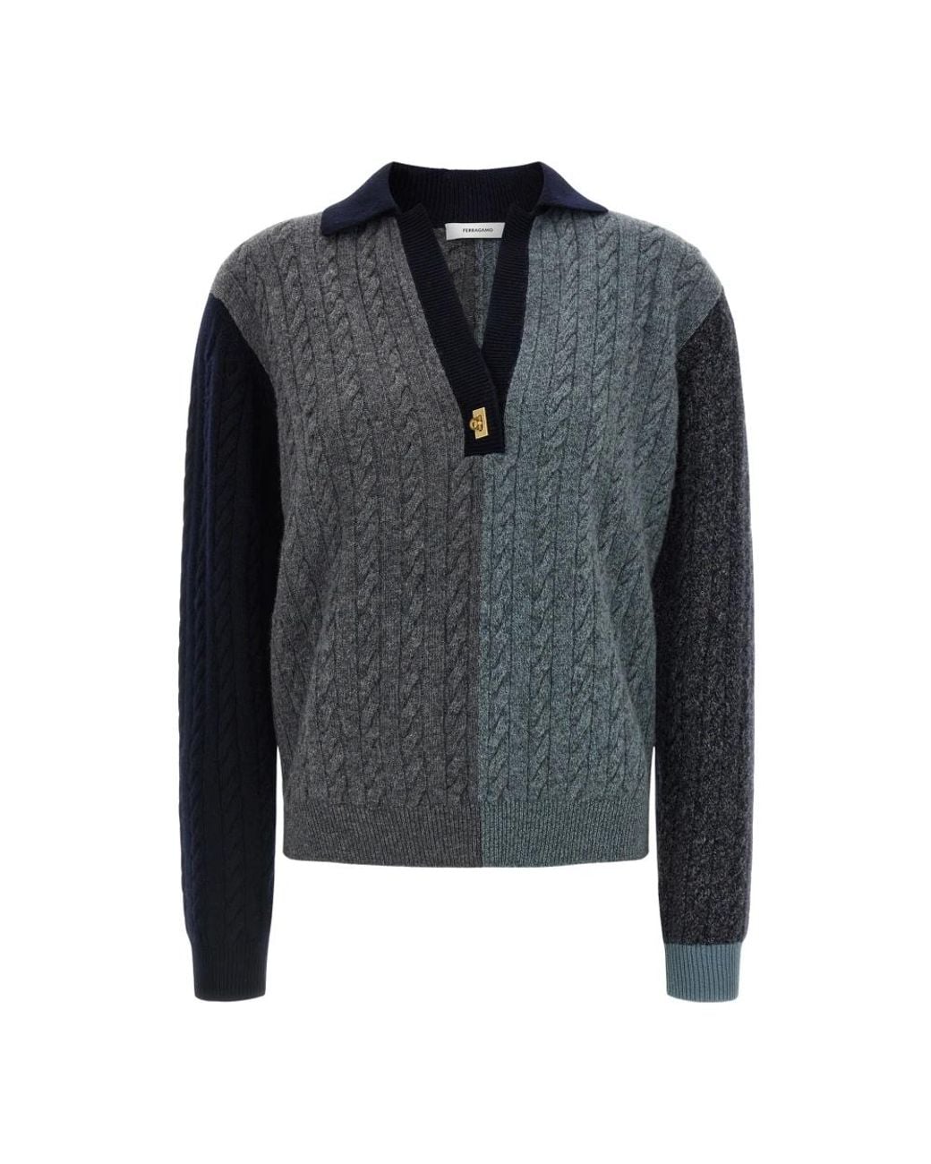 Ferragamo Gray V-Neck Knitwear