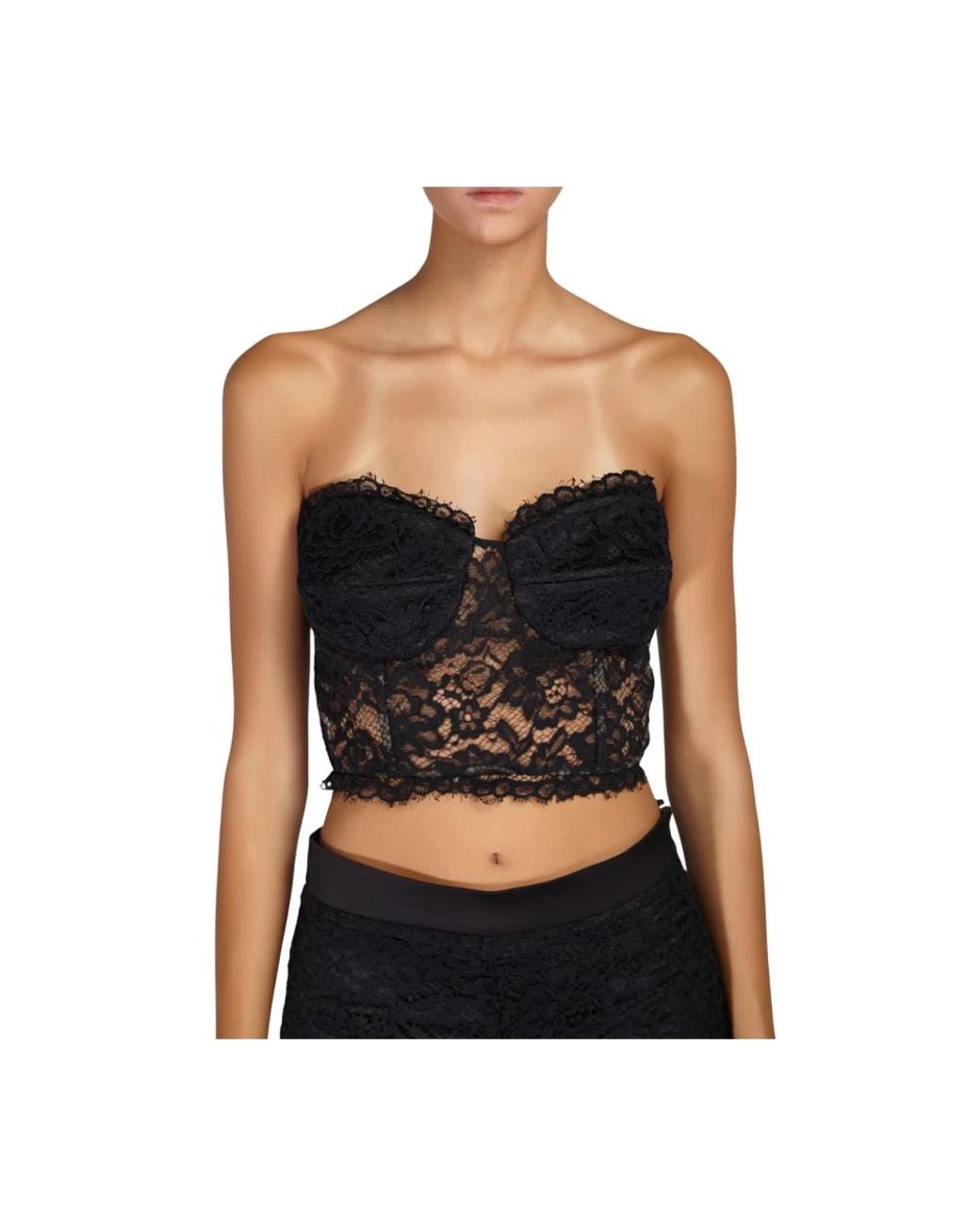 Doris S Tops ,Zwart ,Elegante Kant Crop Top in het Black