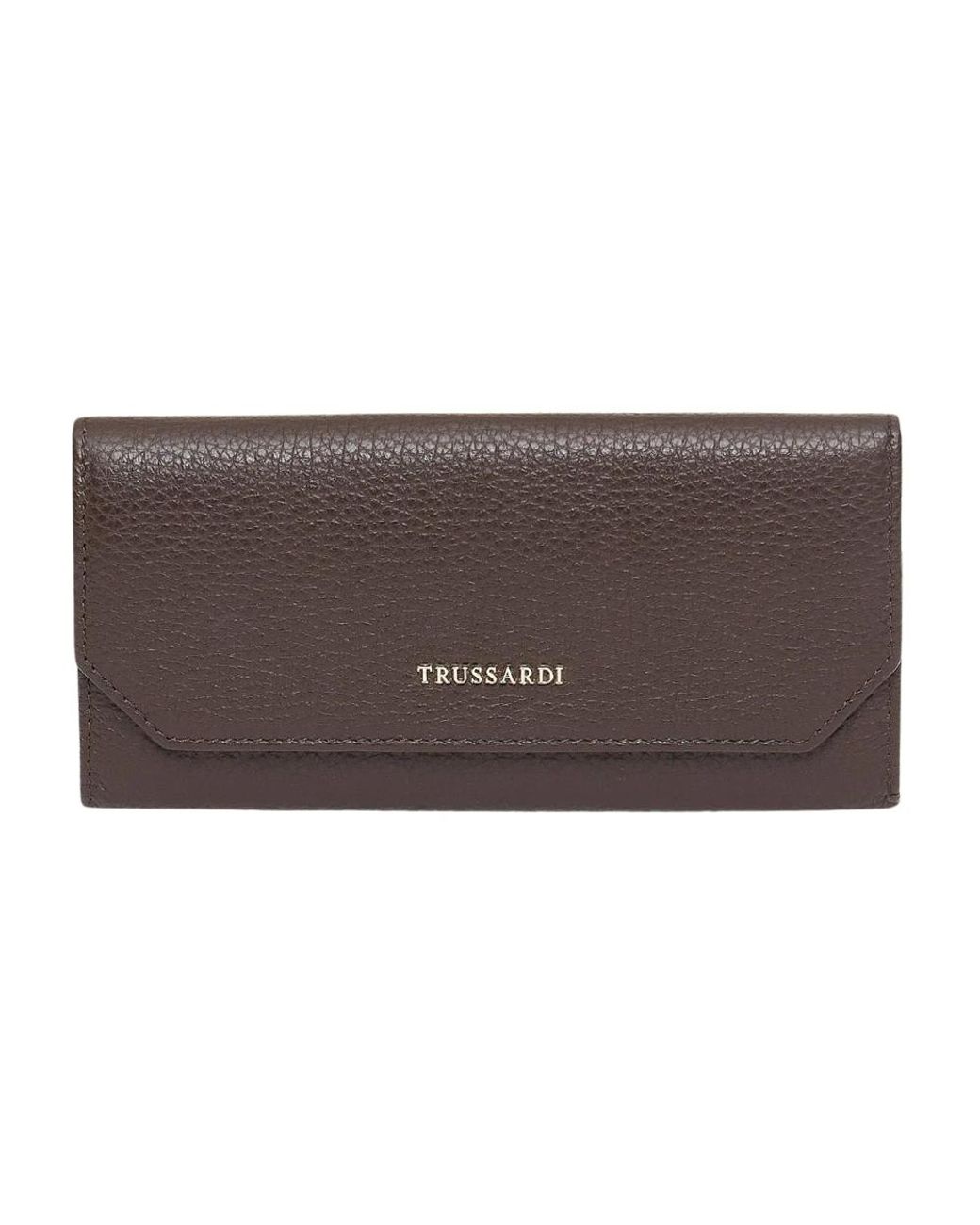 Trussardi Accessoires ,Bruin ,Leer Gouden Metalen Logo Portemonnee in het Brown
