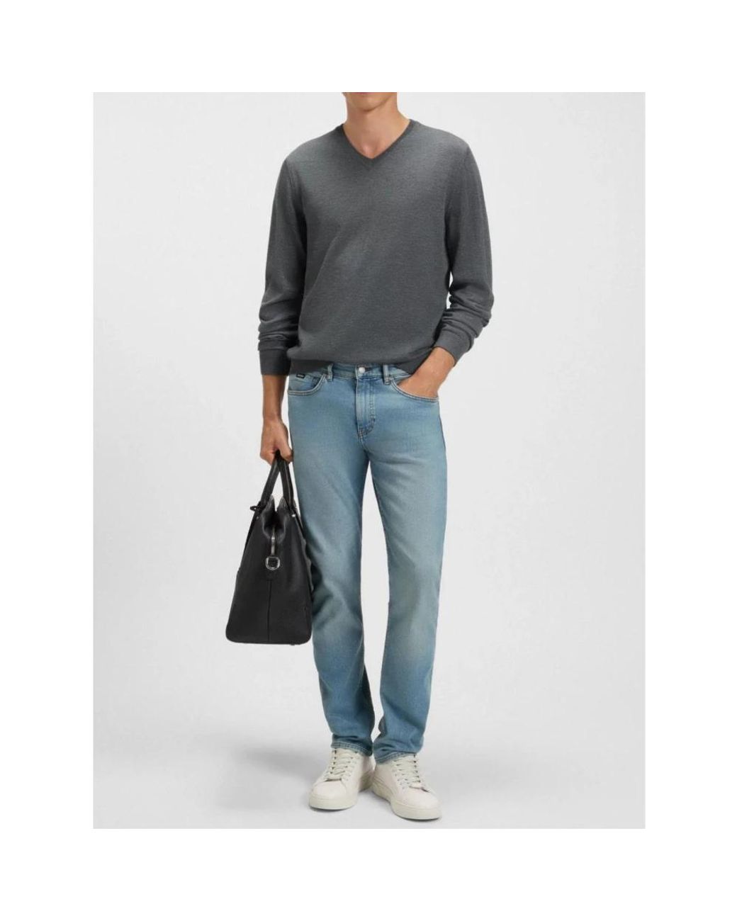 Boss Gray V-Neck Knitwear for men