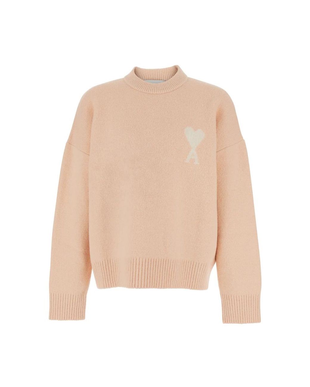 AMI Truien & Vesten ,Roze ,Wol De Coeur Crew Neck Sweater in het Natural voor heren