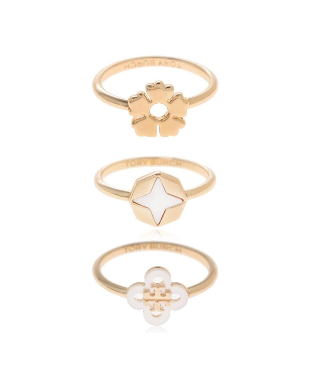 Tory Burch Clover Stacking Ring Set in het Metallic