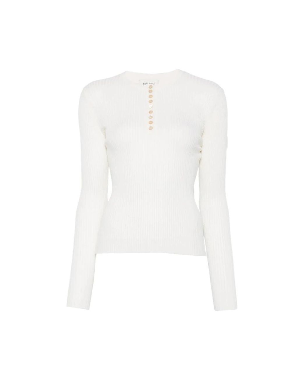 Soft Goat Tops ,Wit ,Ribbed Henley Top in het White