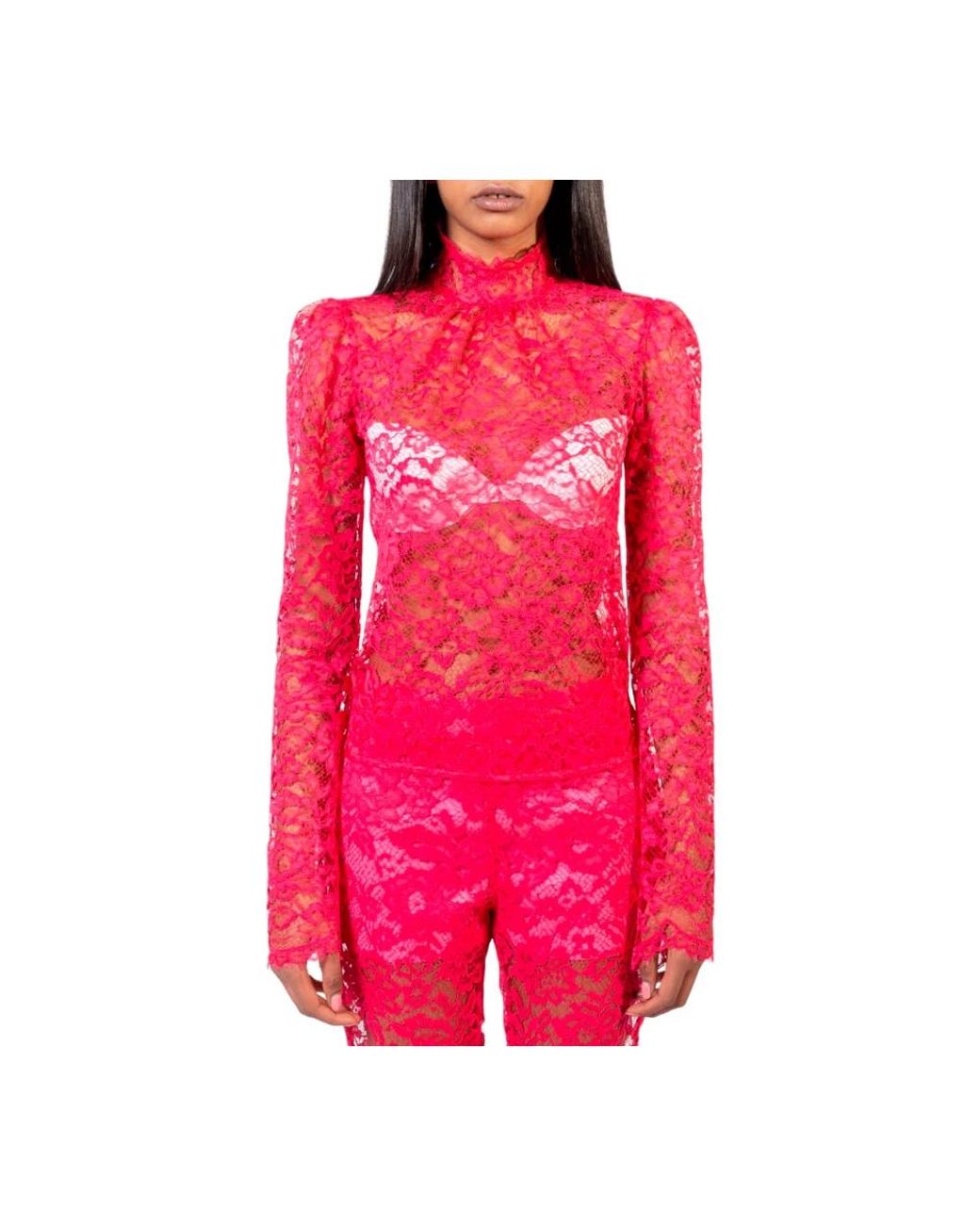 Doris S Overhemden ,Roze ,Fuchsia Kant Hoge Hals Blouse in het Pink
