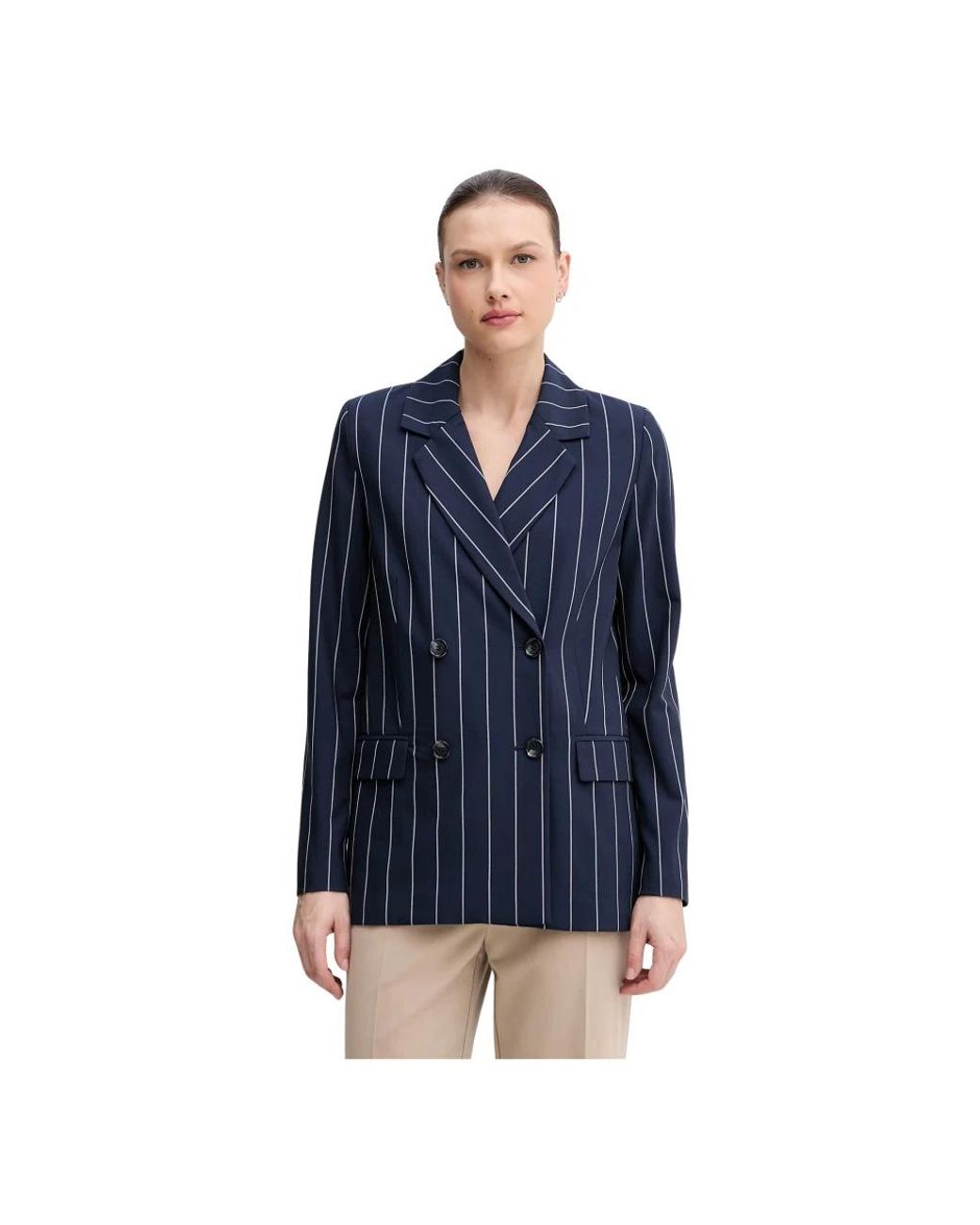 Benetton Gestreepte Double-Breasted Blazer in het Blue