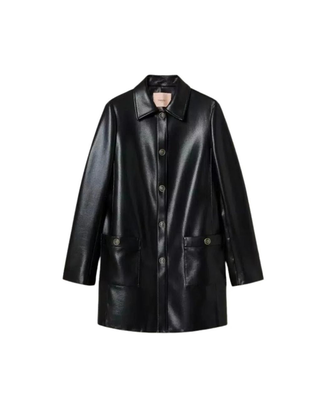 Twinset Jassen ,Zwart ,Leer Faux Nappa Leren Trenchcoat in het Black