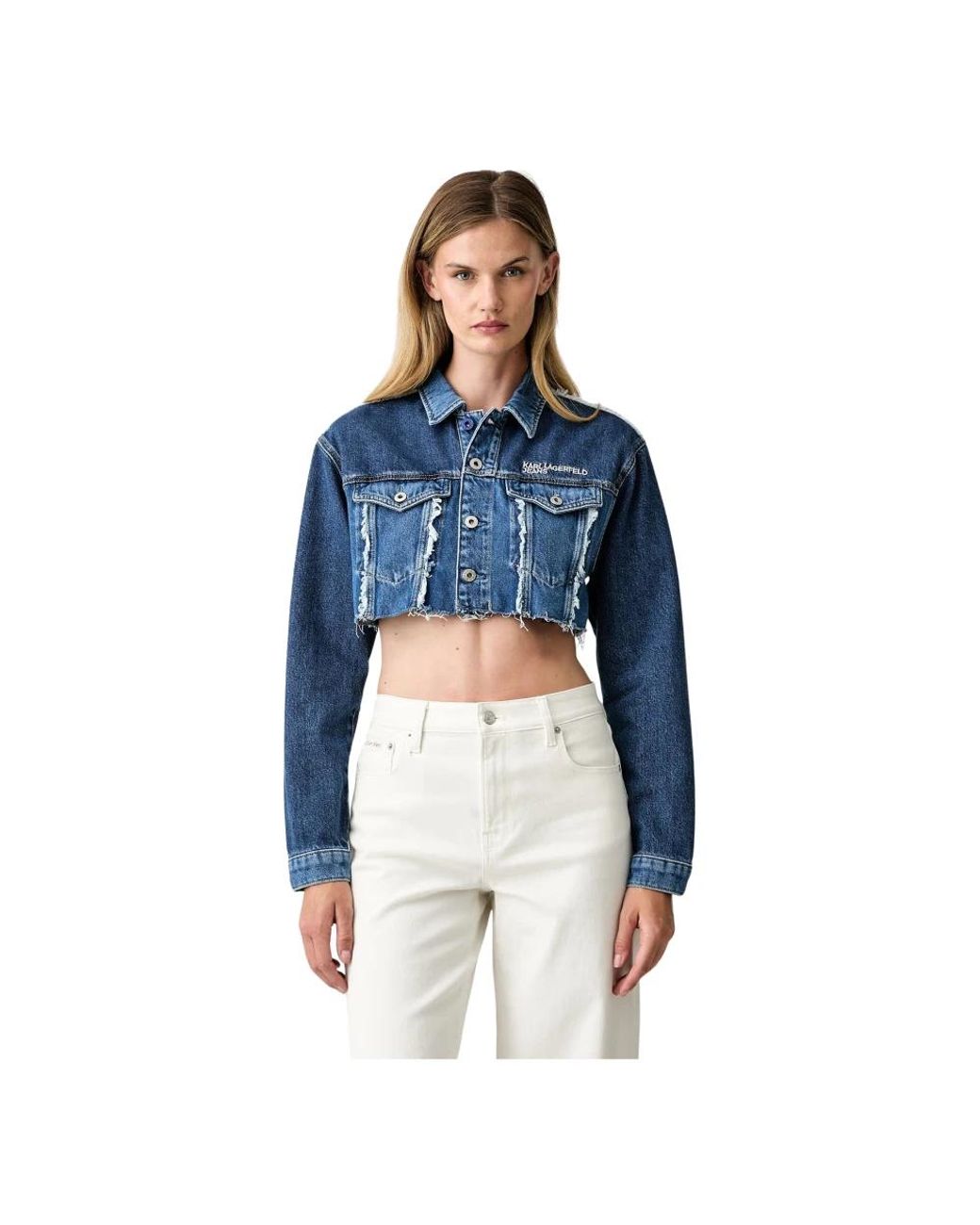 Karl Lagerfeld Cropped Denim Jacket in het Blue