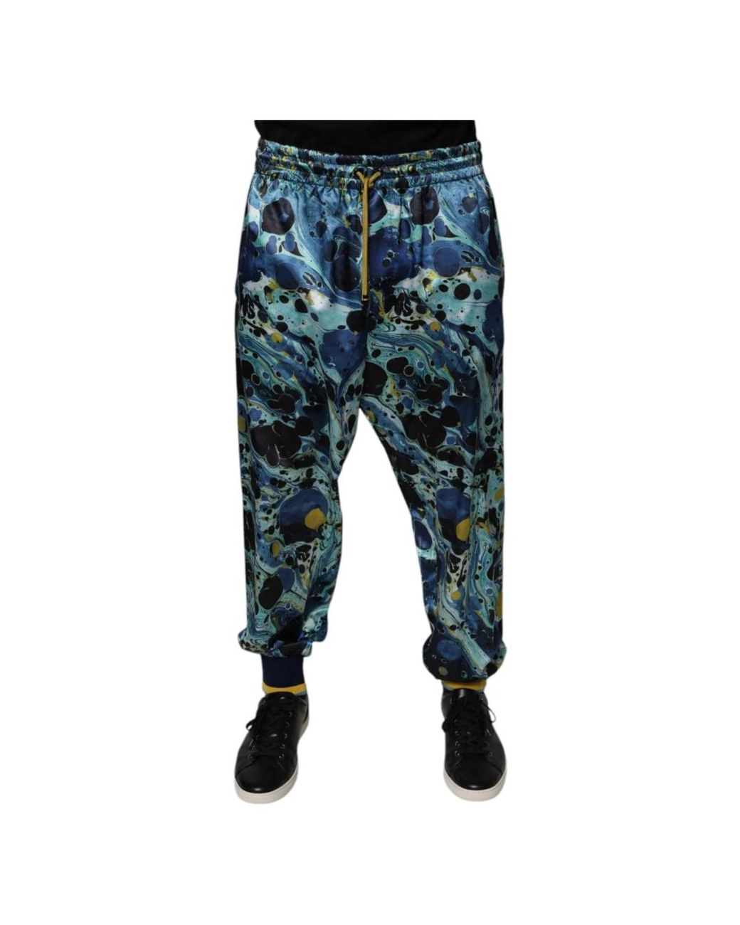 Dolce & Gabbana Broeken ,Veelkleurig ,Polyester Marble Print Jogger Trainingsbroeken in het Blue voor heren