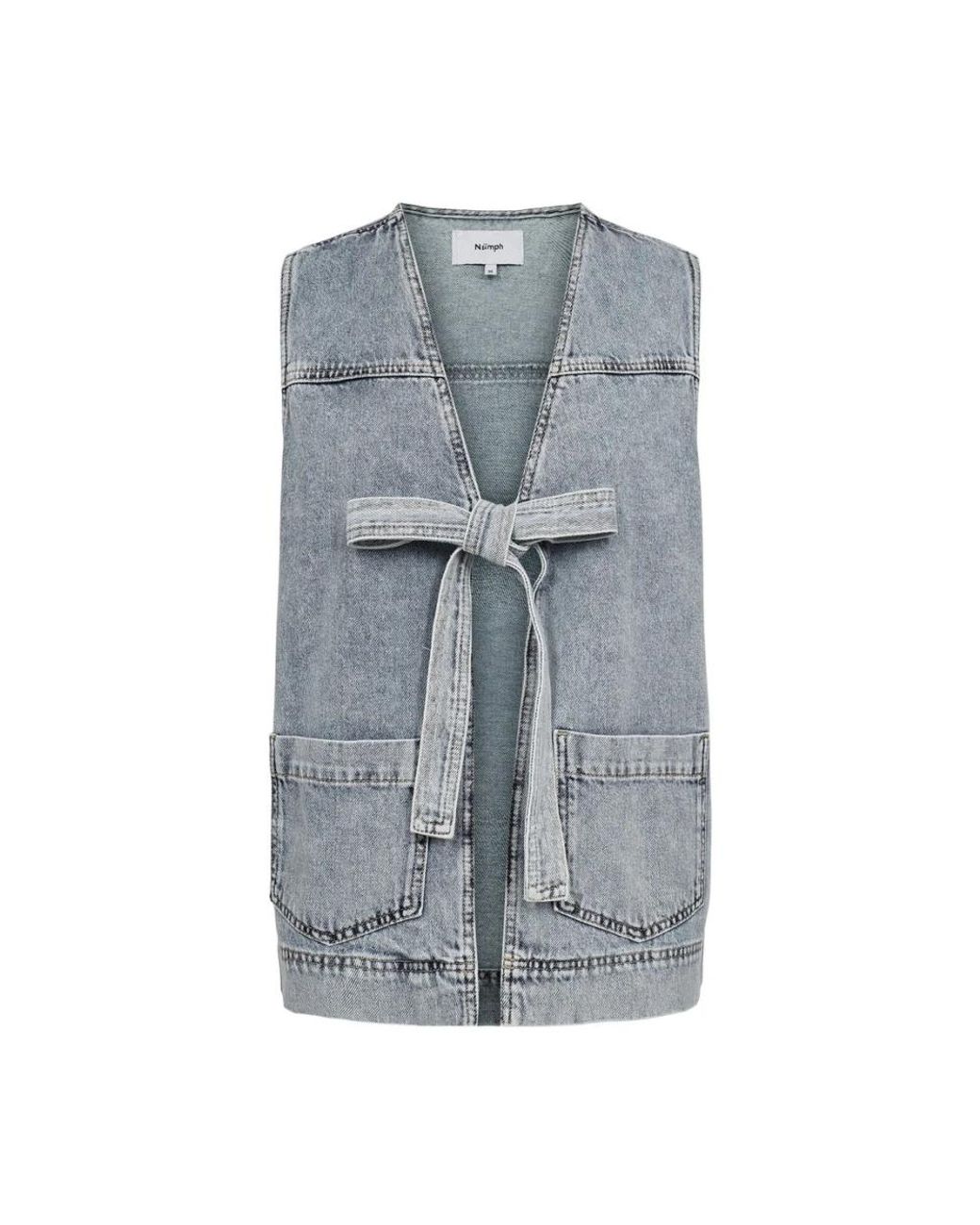 Numph Jassen ,Blauw ,Denim Denim Gilet Lichtblauw Bleekmiddel in het Gray