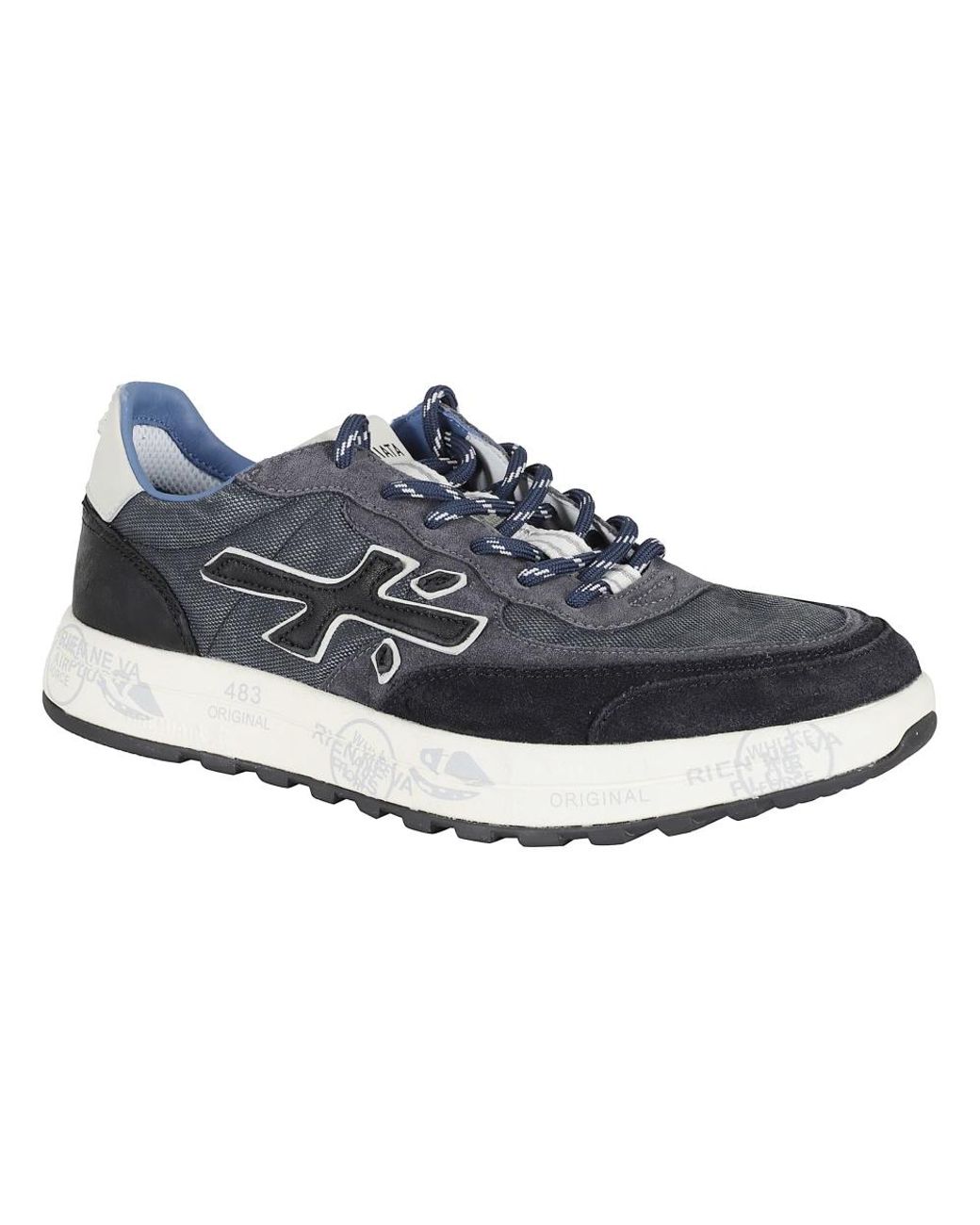 Premiata Blue Nous Iconic Side Design Leather Sneakers for men