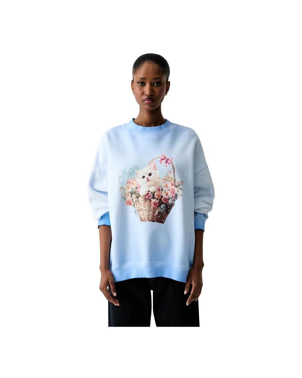 MSGM Blue Sweatshirt Mit Katzenprint