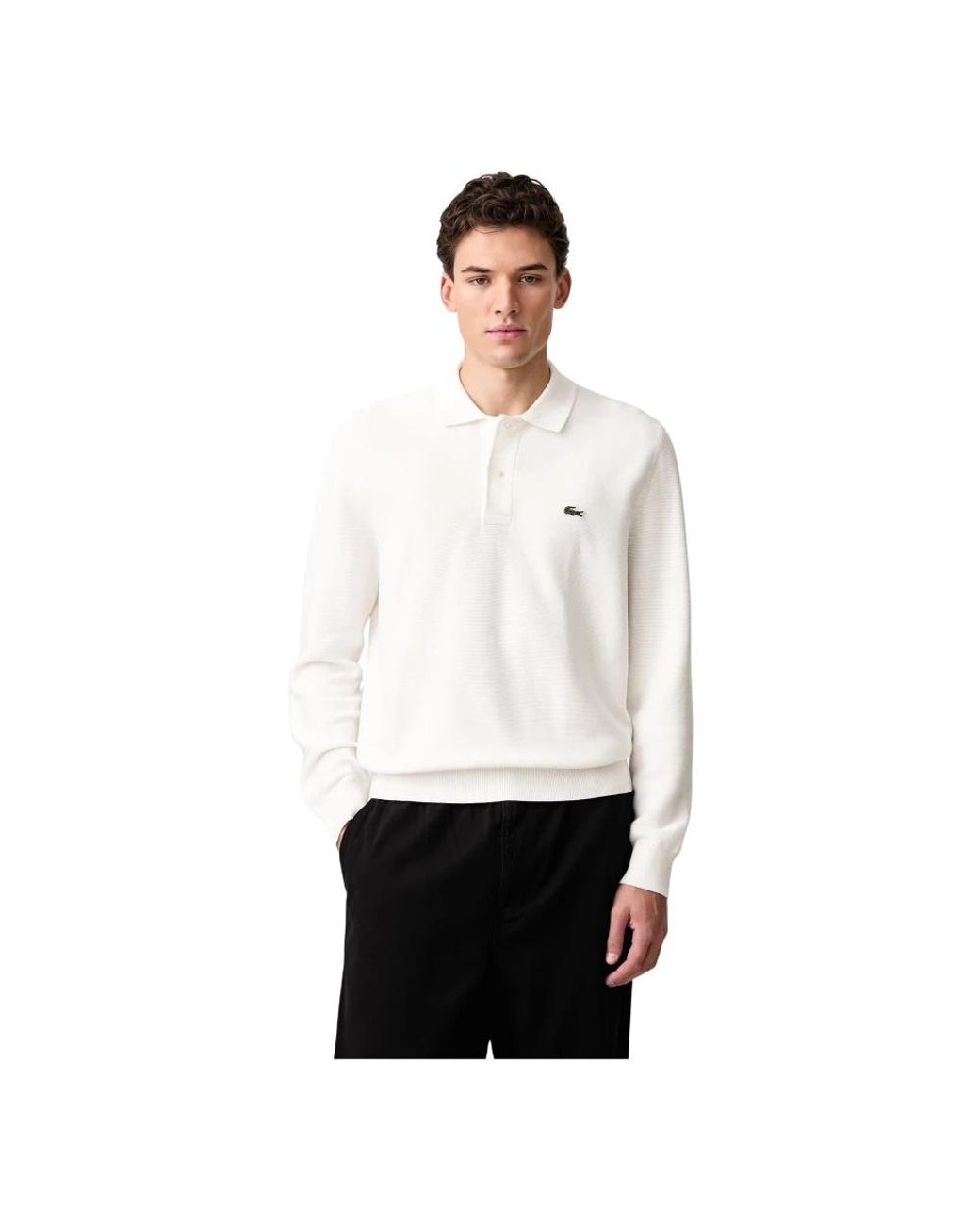 Lacoste Gestricktes Langarm-Polohemd in White für Herren
