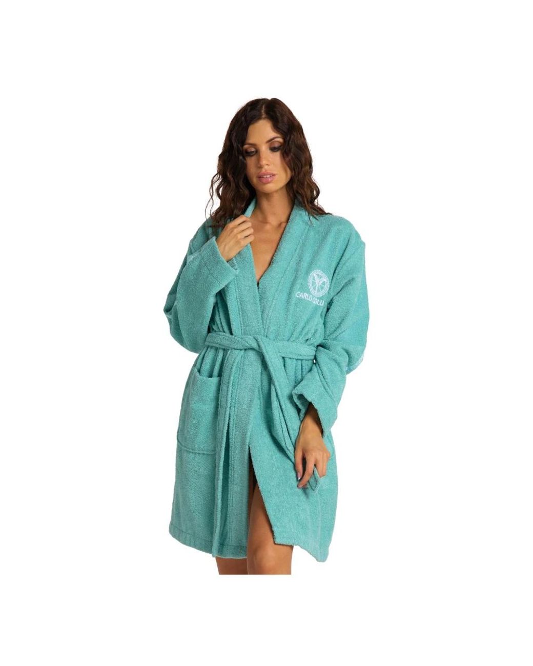 carlo colucci Blue Embroidered Cotton Kimono Robe