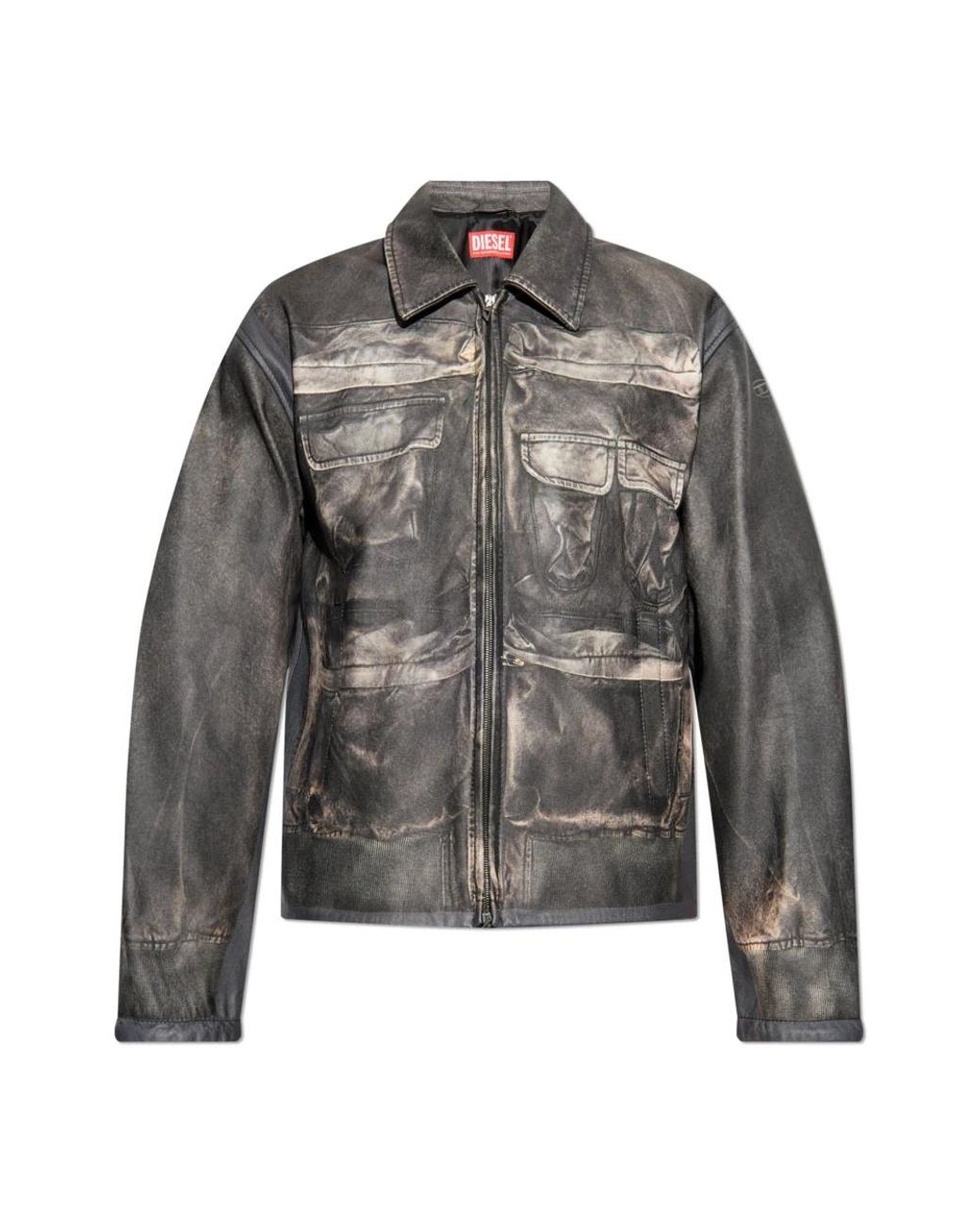 DIESEL Jassen ,Bruin ,Leer Leren Jas-Mayer in het Gray voor heren