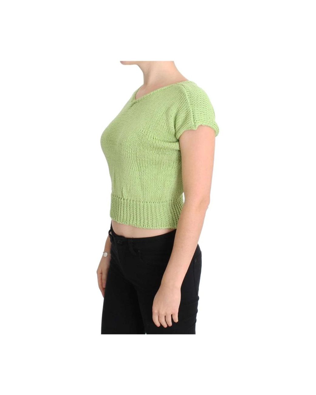 Pink Memories Green V-Neck Knitwear
