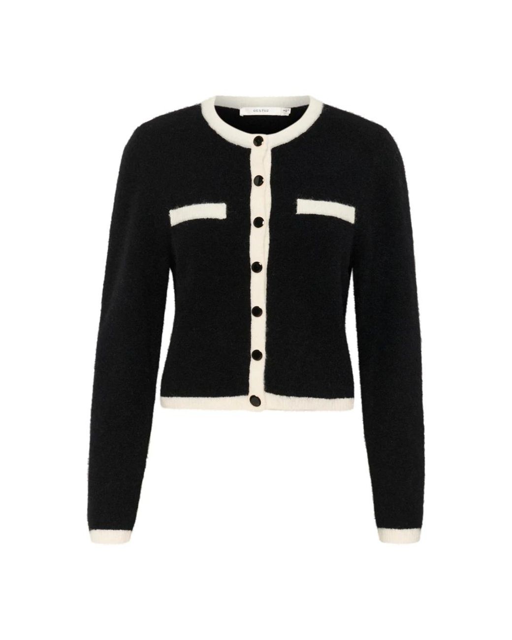 Gestuz Truien & Vesten ,Zwart ,Contrast Cardigan Zwart/Ivoor Combinatie in het Black
