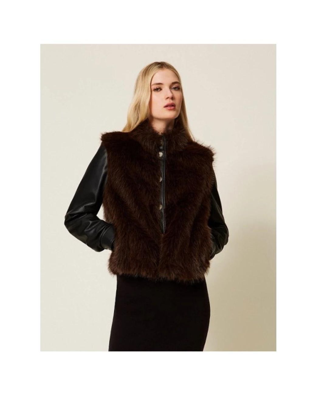 Twinset Brown Faux Fur & Shearling Jackets