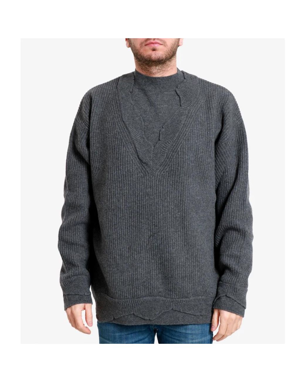 Laneus Gray Round-Neck Knitwear for men