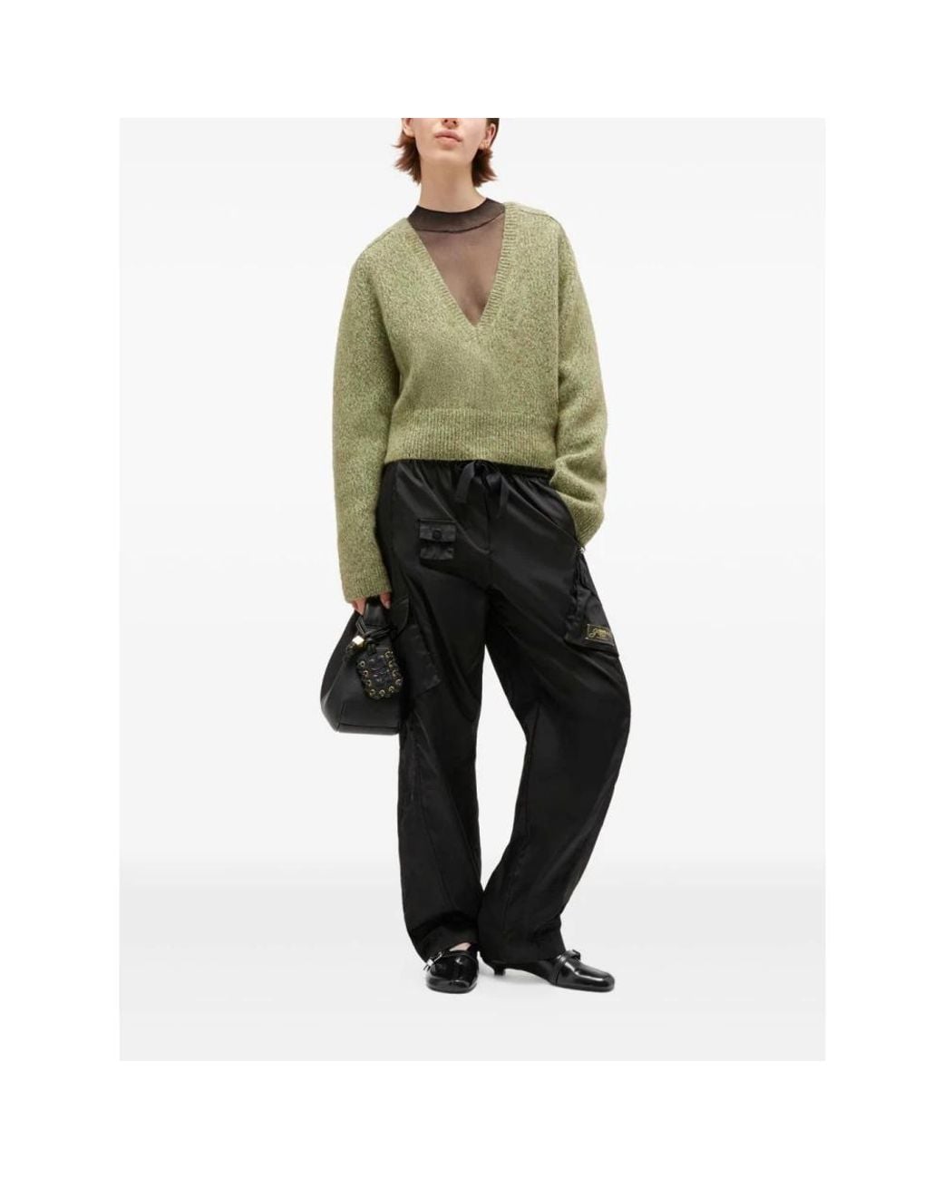 Ganni Green V-Neck Knitwear