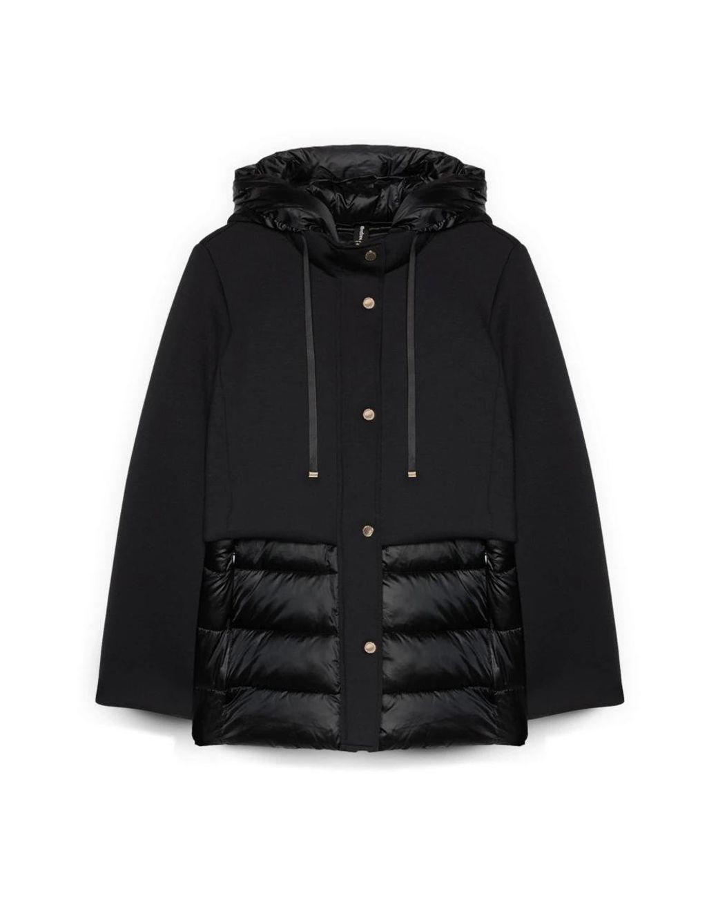 FIORELLA RUBINO Jassen ,Zwart ,Leer Bi-Materiaal Donsjack Met Capuchon in het Black