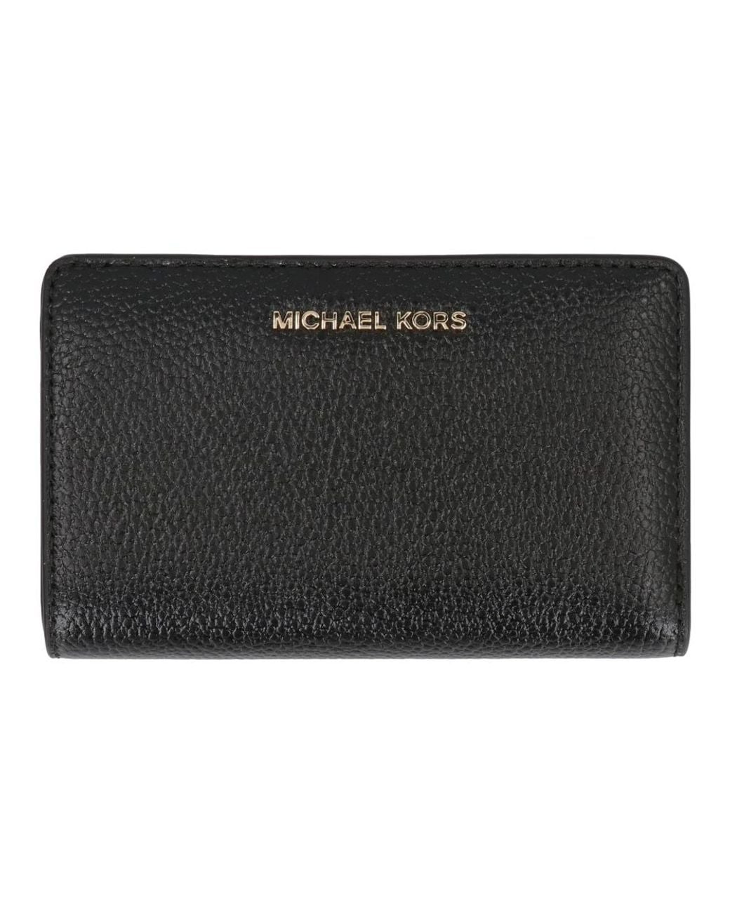 Michael Kors Accessoires ,Zwart ,Leer Portemonnee Van Gekorreld Leer Met Drukknoop in het Black