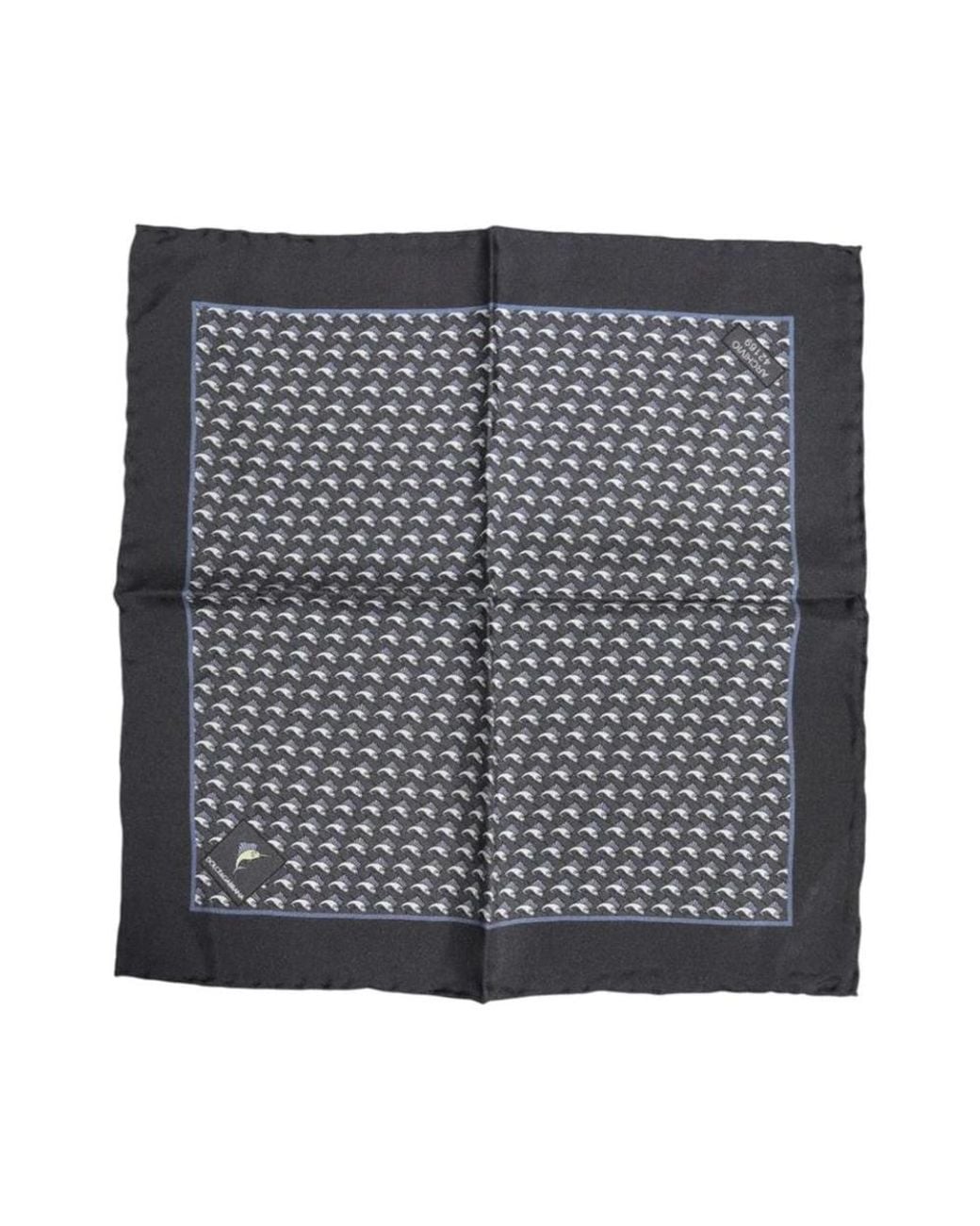 Dolce & Gabbana Black Fish Print Silk Square Men Foulard Scarf for men