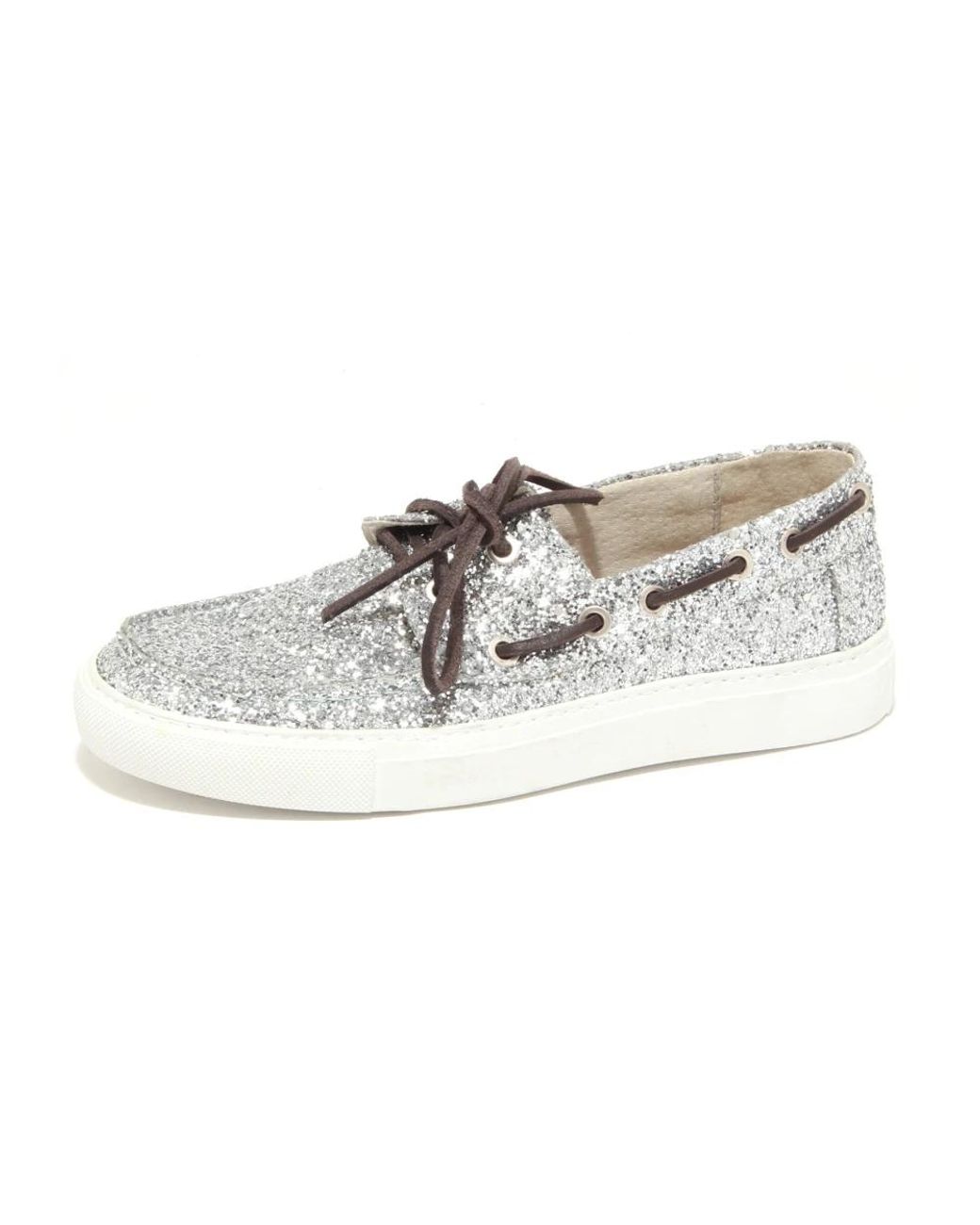 P448 Schoenen ,Grijs ,Glitter Mocassino Schoen in het White