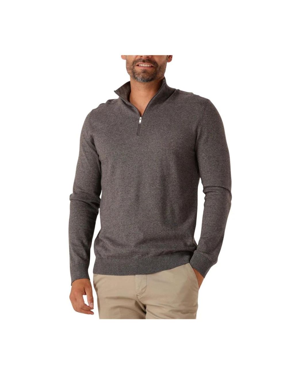 SELECTED Truien & Vesten ,Bruin ,Katoen Bruine Half Zip Cardigan Voor in het Gray voor heren