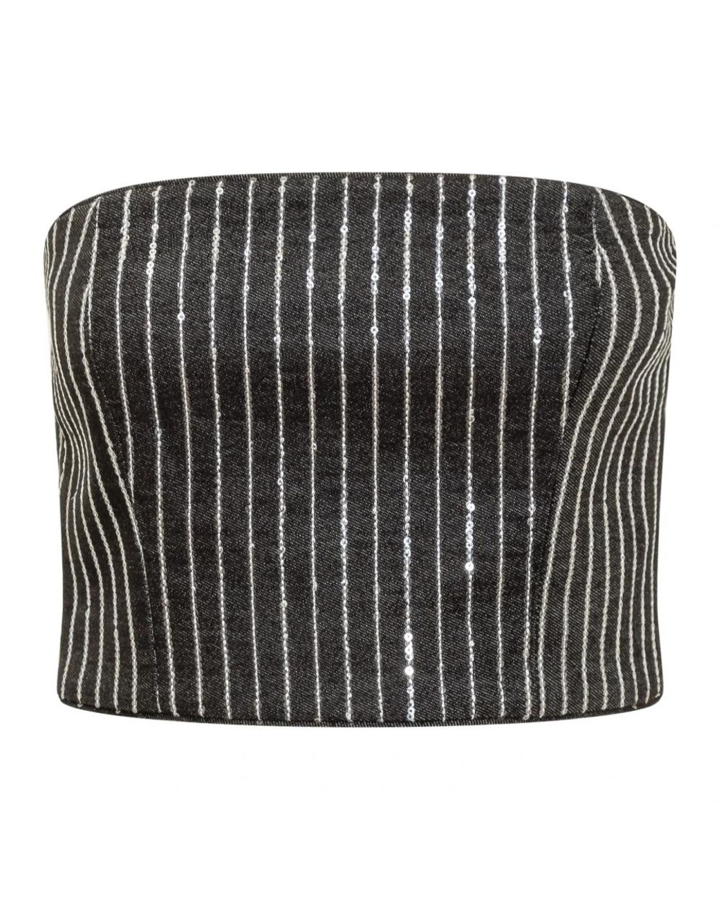 ROTATE BIRGER CHRISTENSEN Black Sequinned Striped Cropped Top