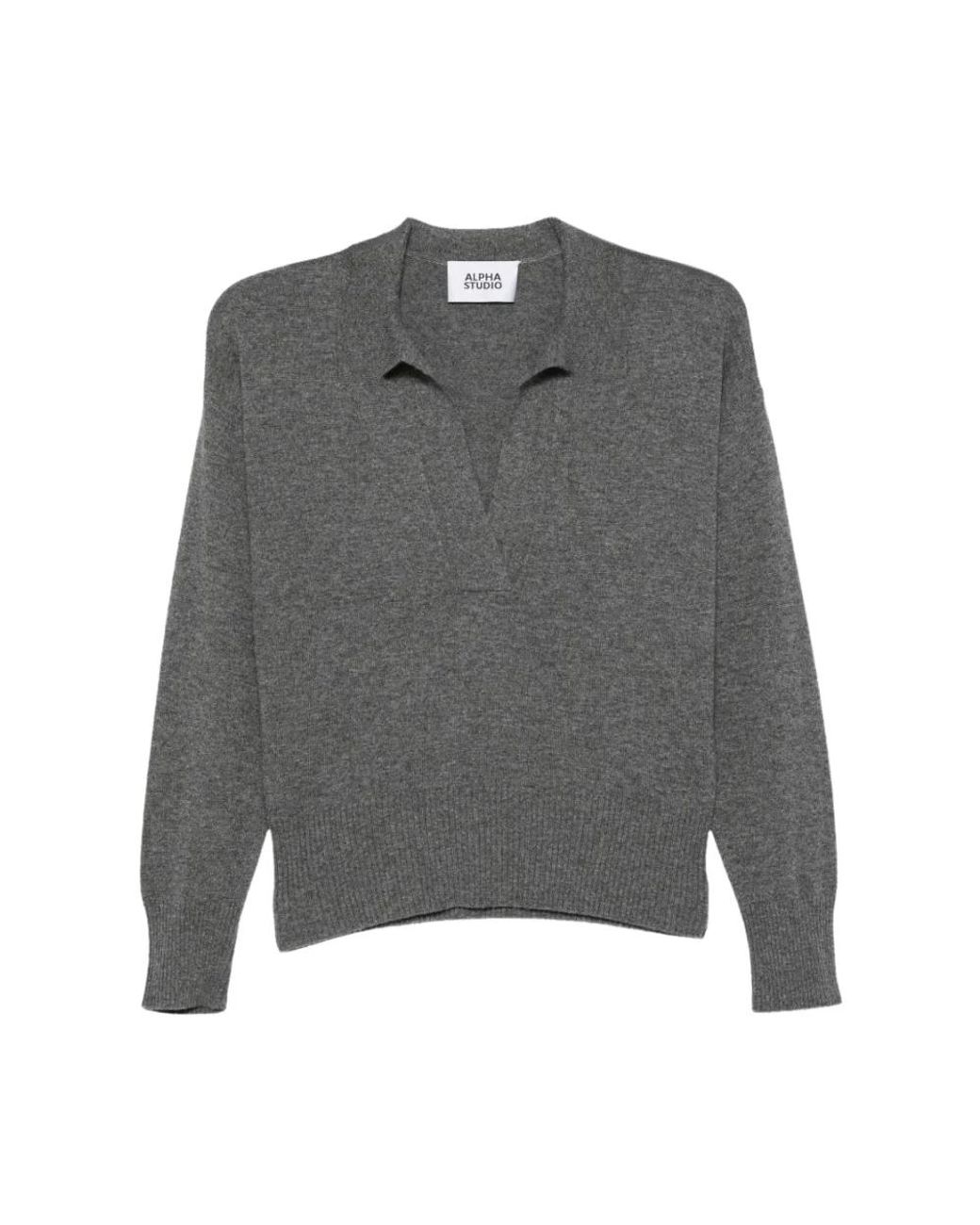 Alpha Studio Gray V-Neck Knitwear