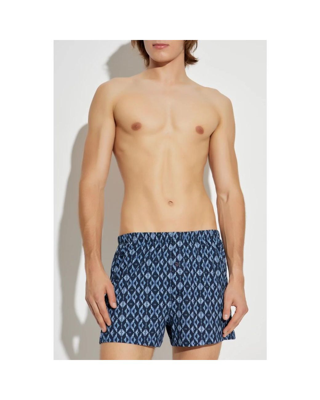 Hanro Ondergoed ,Blauw ,Katoen Boxers Met Patroon in het Blue voor heren