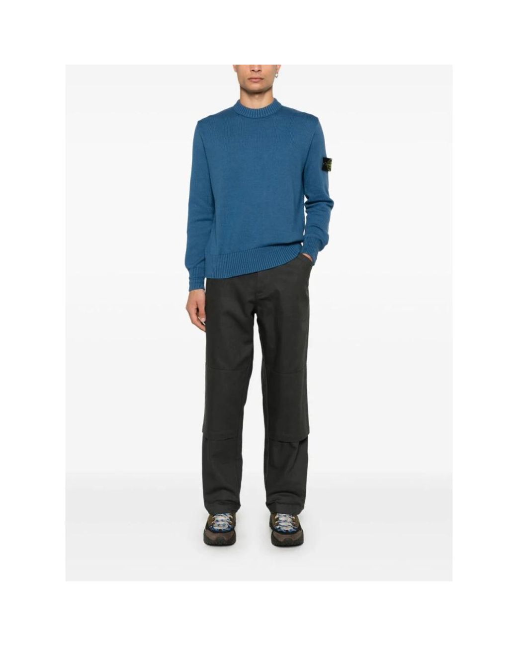 Stone Island Truien & Vesten ,Blauw ,Katoen Geribbelde Gebreide Trui Badge in het Blue voor heren