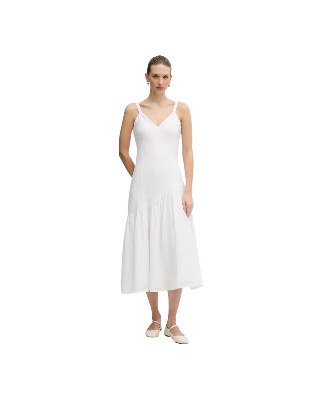 DKNY Linnen Midi Jurk in het White