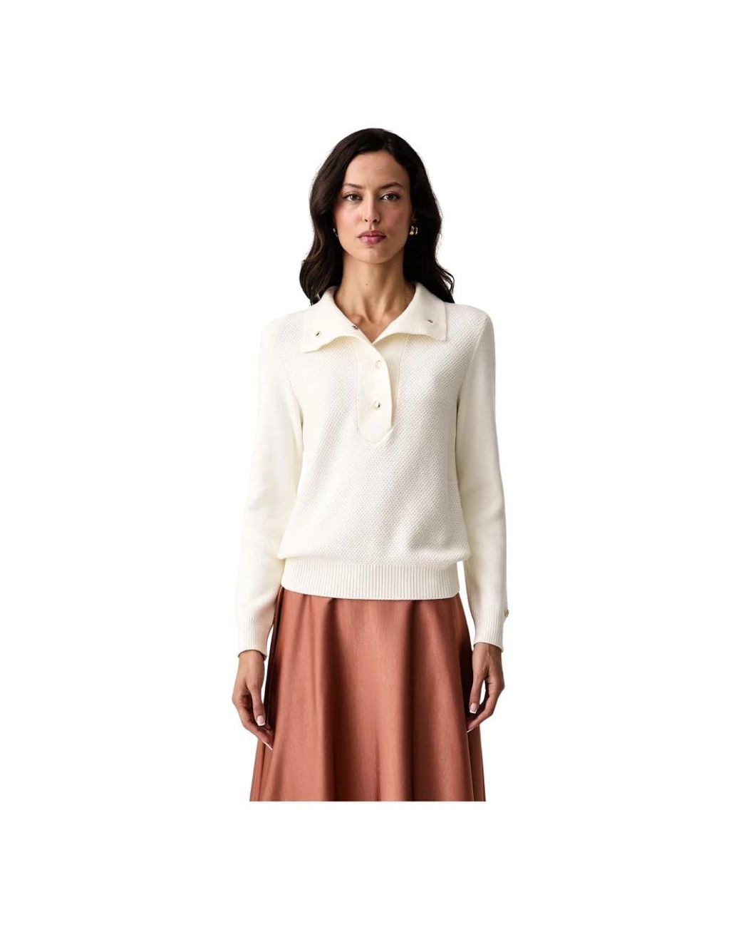 Liu Jo White Geknöpfter Strickpullover