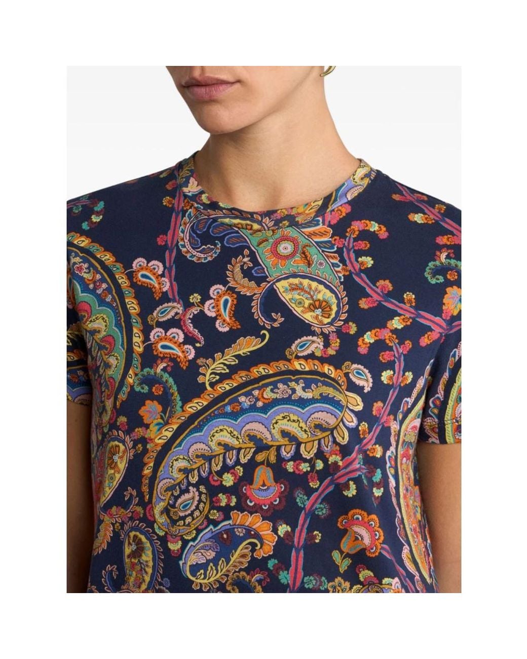 Etro Katoenen T-Shirt Met Bloemmotief Paisley En Medaillon in het Blue