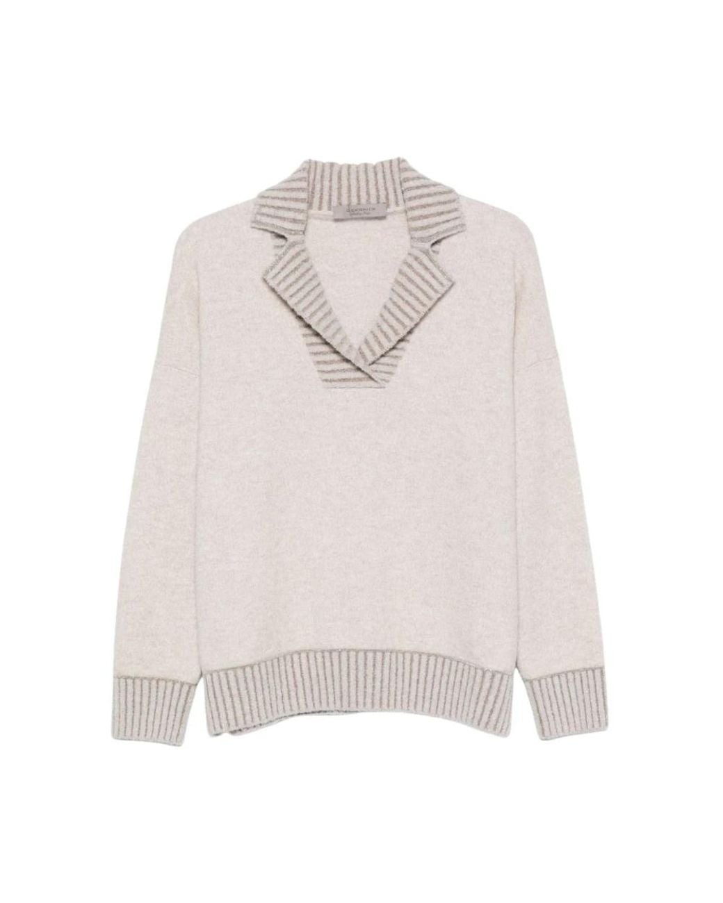 D.exterior White V-Neck Knitwear